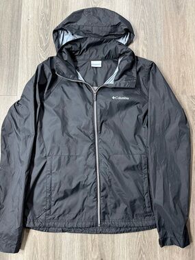 Columbia Women’s XL Black Nylon Rain Jacket Hood Windbreaker